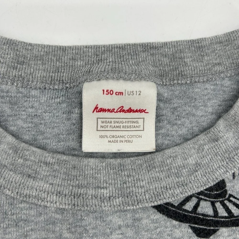 Hanna Andersson Kids Gray Black Space Pizza Short Sleeve Pajama Shirt Size 12